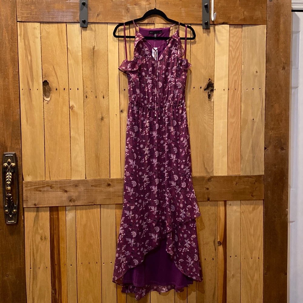 White House black market fuchsia floral high low dress